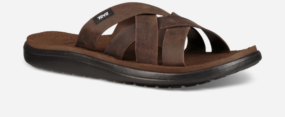 Claquette Teva Voya Leather Homme Marron | France-7465