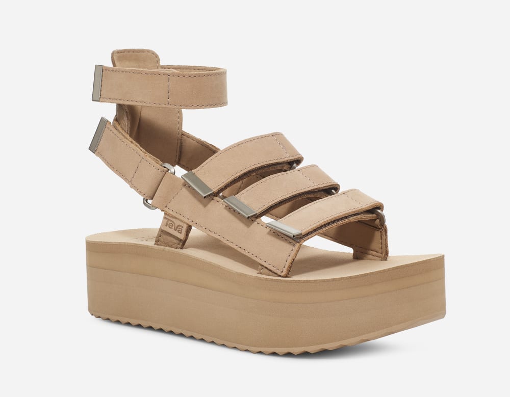 Sandales à Plateforme Teva Flatform Mevia Leather Femme Abricot | France-3810